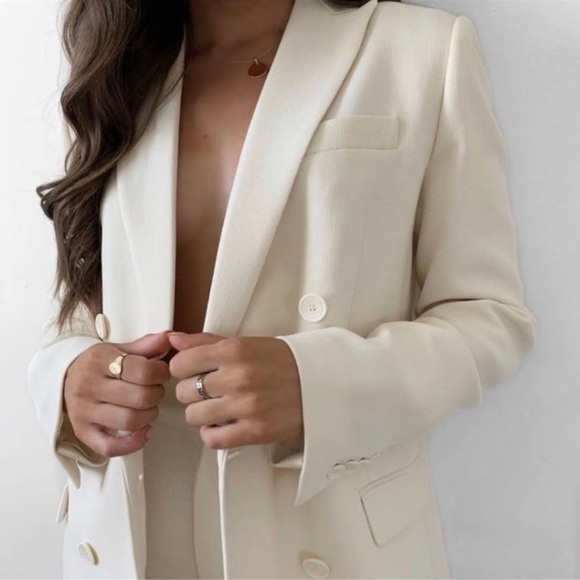 ZARA Double Breasted Blazer Cream Bloggers Fav - Picture 5 of 9